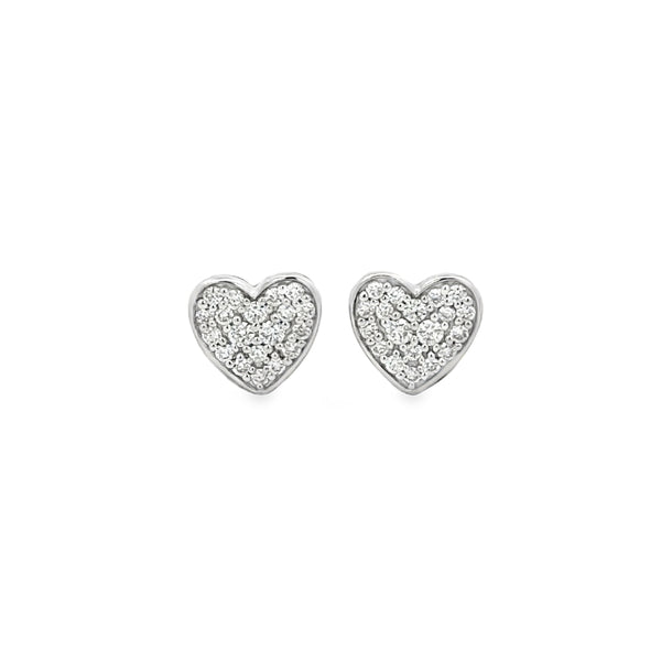 0.25 CTW Diamond 14K White Gold Pavé Heart Stud Earrings