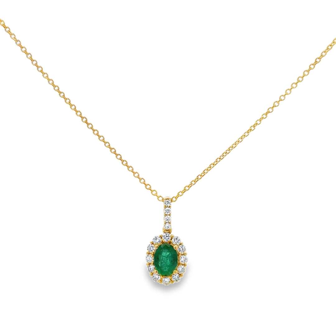 1.00 CT Oval Emerald &amp; 0.41 CTW Diamond 14K Yellow Gold Pendant Necklace
