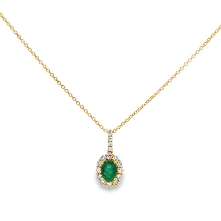1.00 CT Oval Emerald &amp; 0.41 CTW Diamond 14K Yellow Gold Pendant Necklace
