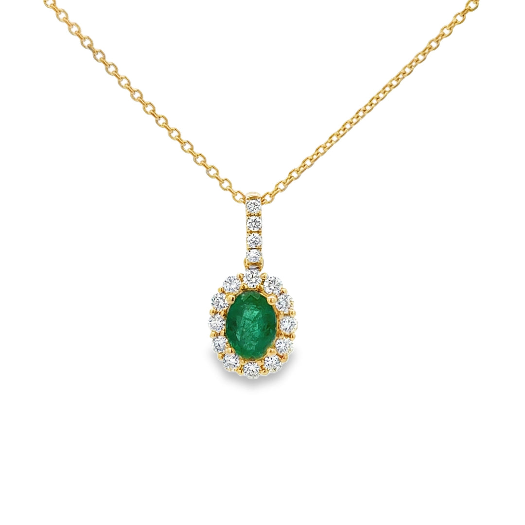 1.00 CT Oval Emerald &amp; 0.41 CTW Diamond 14K Yellow Gold Pendant Necklace