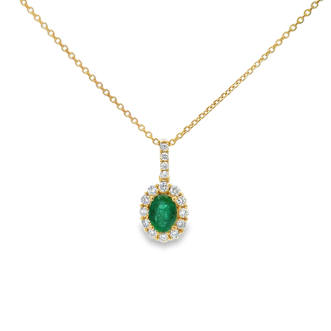 1.00 CT Oval Emerald &amp; 0.41 CTW Diamond 14K Yellow Gold Pendant Necklace