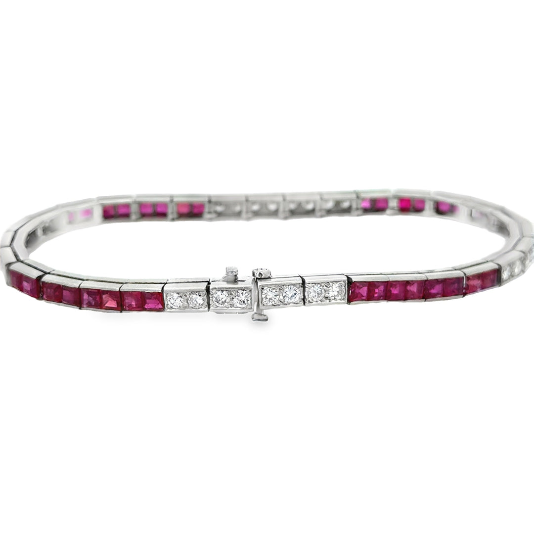 3.85 CTW Ruby &amp; 1.00 CTW Diamond Platinum Art Deco Bracelet