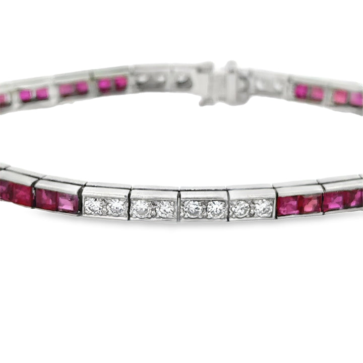 3.85 CTW Ruby &amp; 1.00 CTW Diamond Platinum Art Deco Bracelet