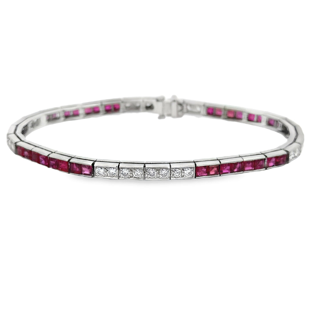 3.85 CTW Ruby &amp; 1.00 CTW Diamond Platinum Art Deco Bracelet