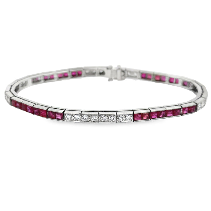 3.85 CTW Ruby &amp; 1.00 CTW Diamond Platinum Art Deco Bracelet