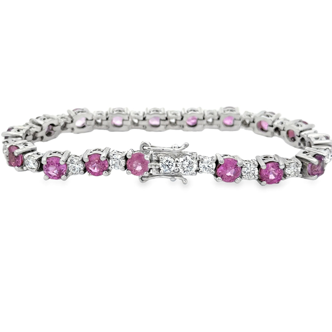 11.00 CTW Pink Sapphire &amp; 2.60 CTW Diamond 14K White Gold Bracelet