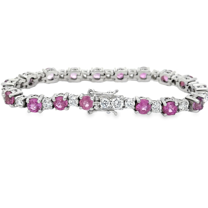 11.00 CTW Pink Sapphire &amp; 2.60 CTW Diamond 14K White Gold Bracelet