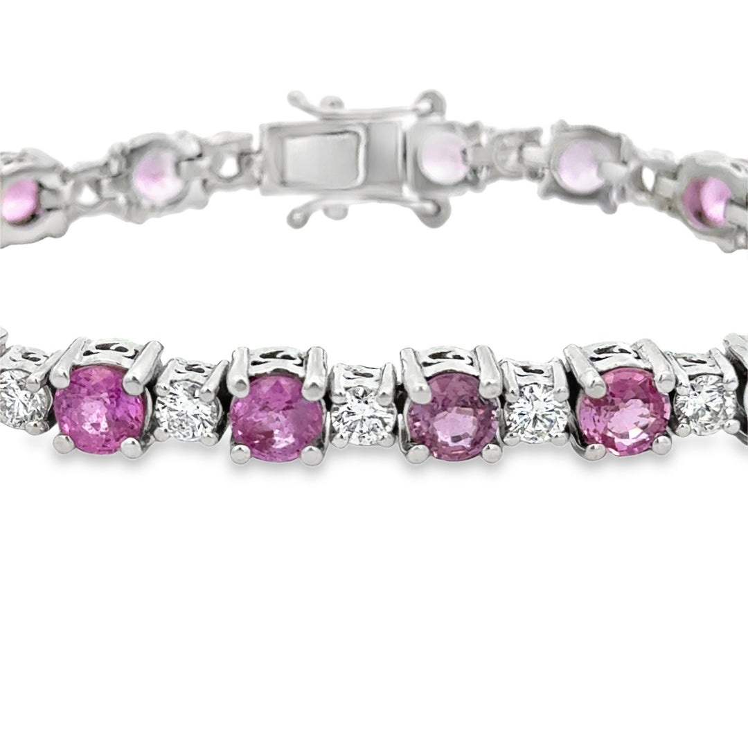 11.00 CTW Pink Sapphire &amp; 2.60 CTW Diamond 14K White Gold Bracelet