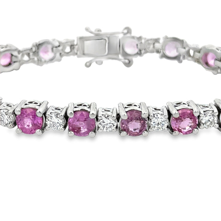11.00 CTW Pink Sapphire &amp; 2.60 CTW Diamond 14K White Gold Bracelet