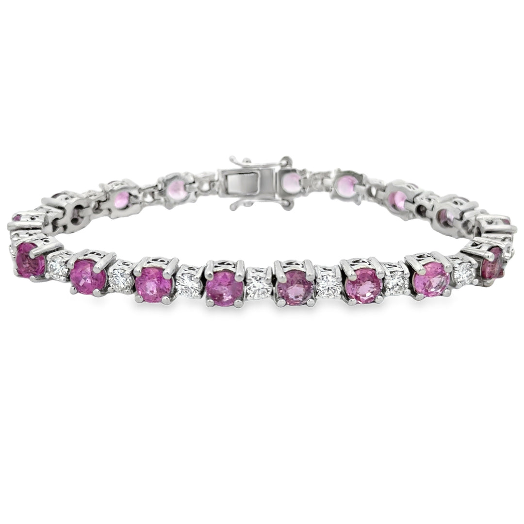 11.00 CTW Pink Sapphire &amp; 2.60 CTW Diamond 14K White Gold Bracelet