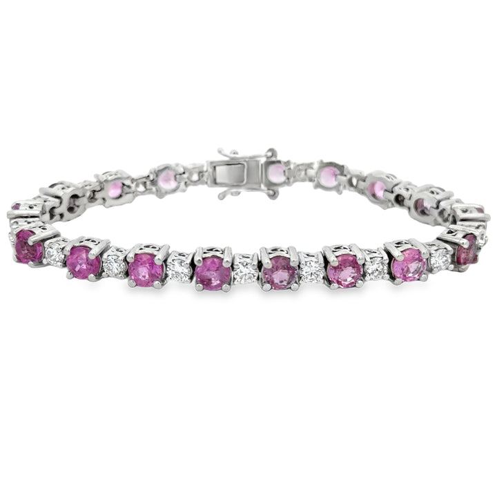 11.00 CTW Pink Sapphire &amp; 2.60 CTW Diamond 14K White Gold Bracelet
