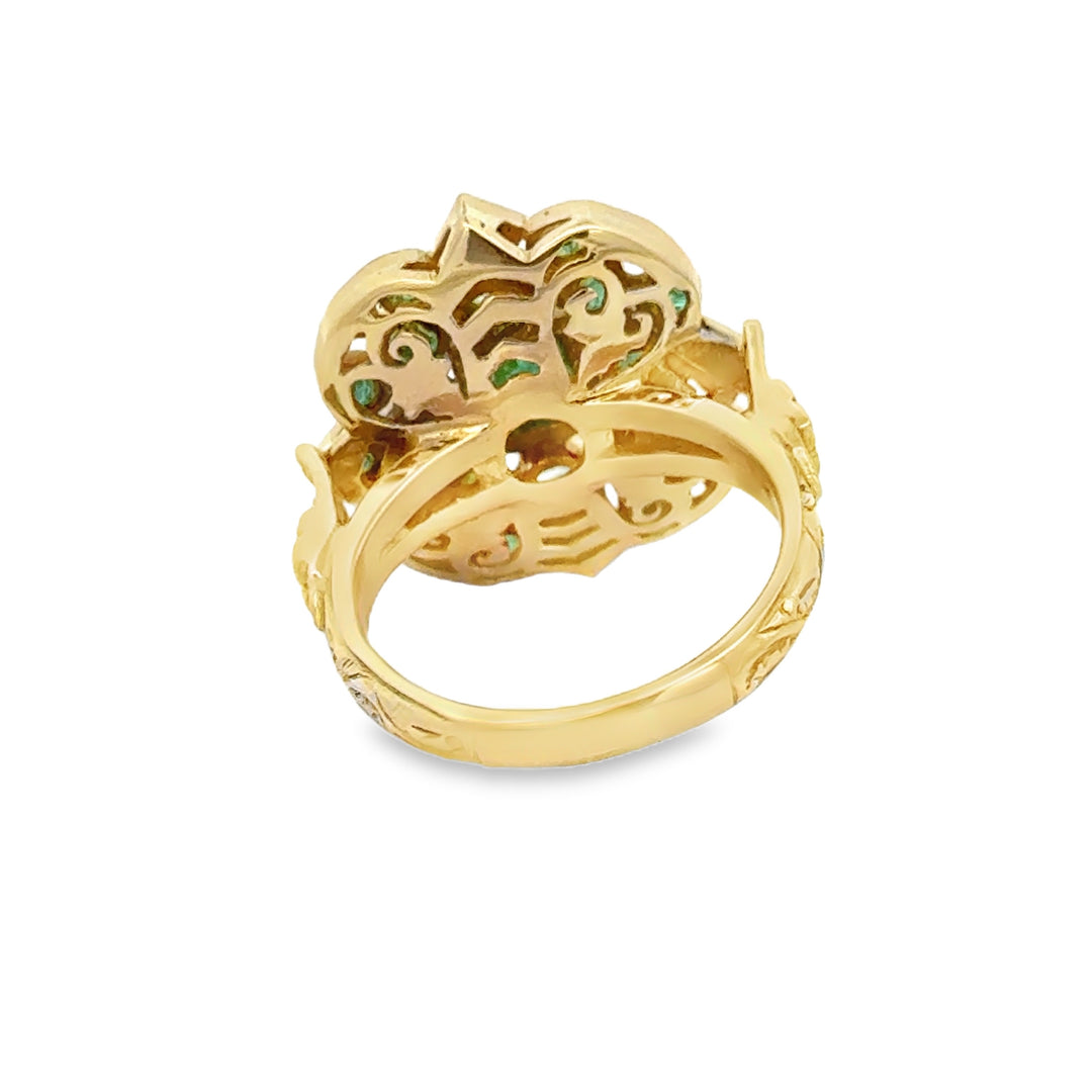 Emerald 14K Yellow Gold Vintage-Inspired Ornate Ring