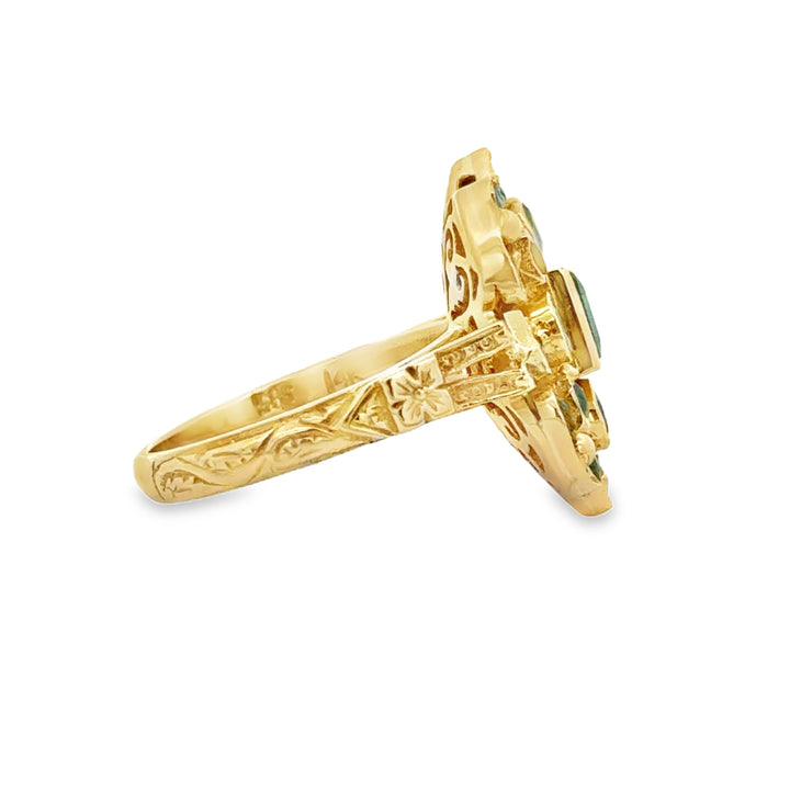 Emerald 14K Yellow Gold Vintage-Inspired Ornate Ring