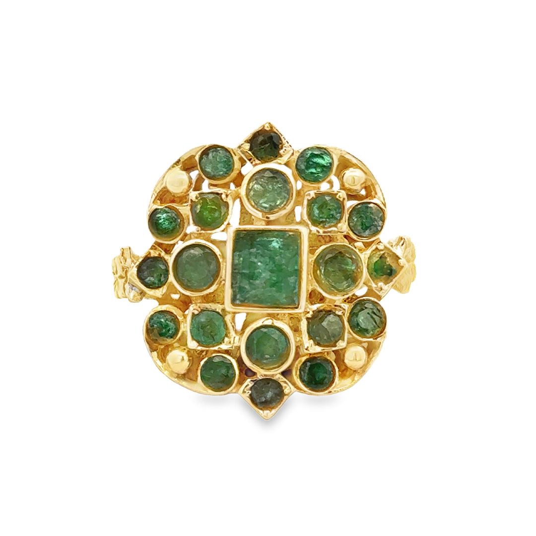 Emerald 14K Yellow Gold Vintage-Inspired Ornate Ring