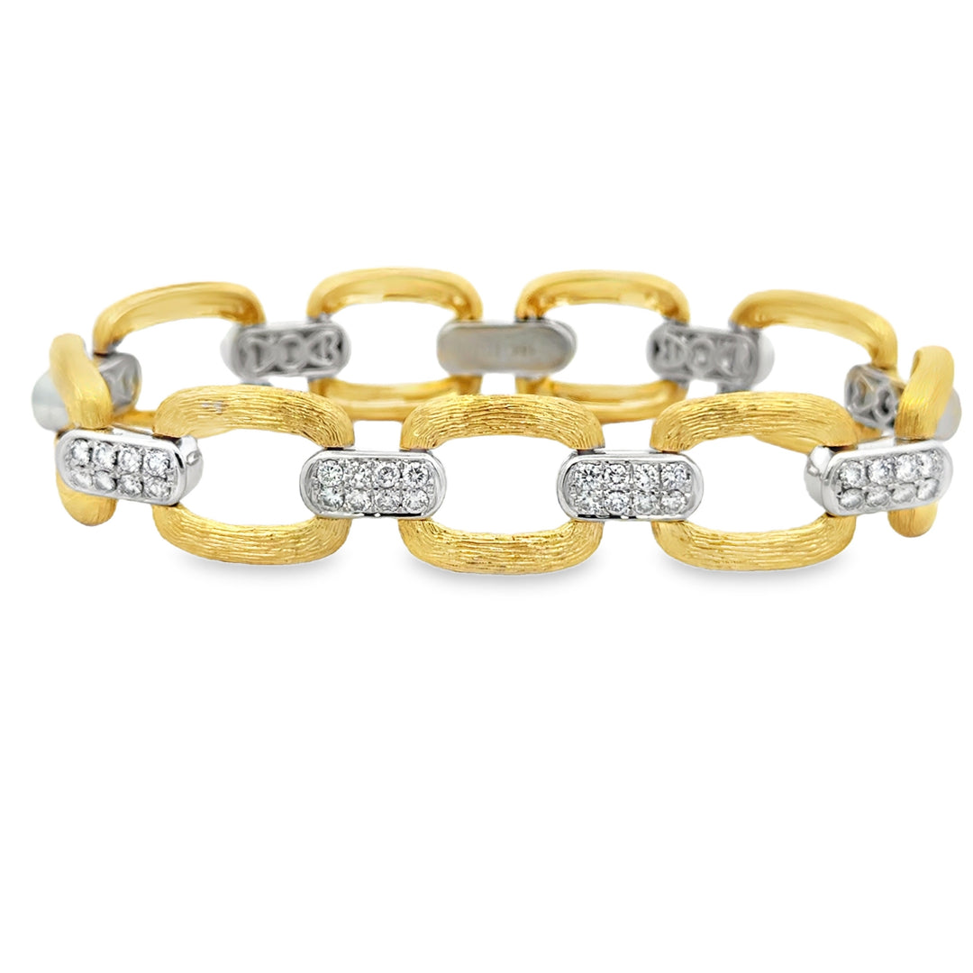 2.00 CTW Diamond Pavé 18K Two-Tone Gold Link Bracelet