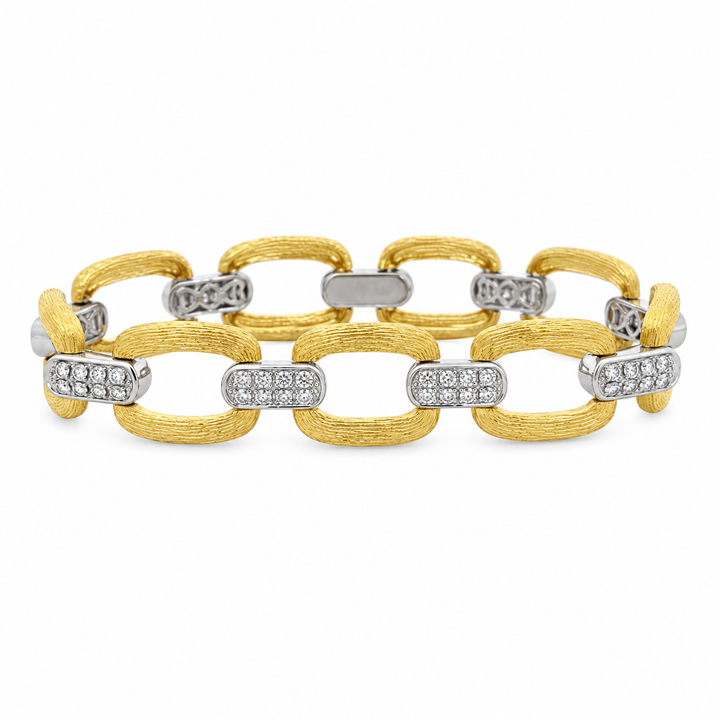 2.00 CTW Diamond Pavé 18K Two-Tone Gold Link Bracelet