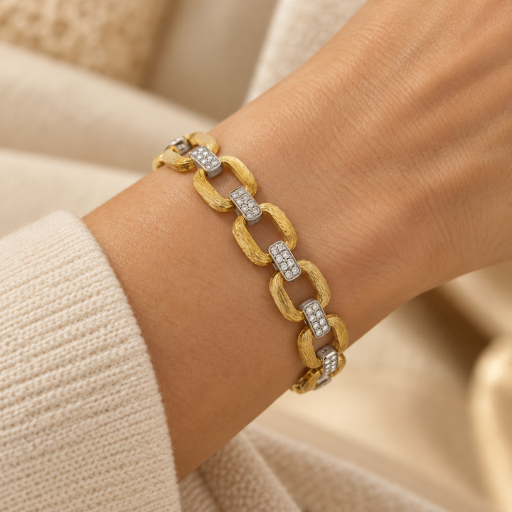 2.00 CTW Diamond Pavé 18K Two-Tone Gold Link Bracelet