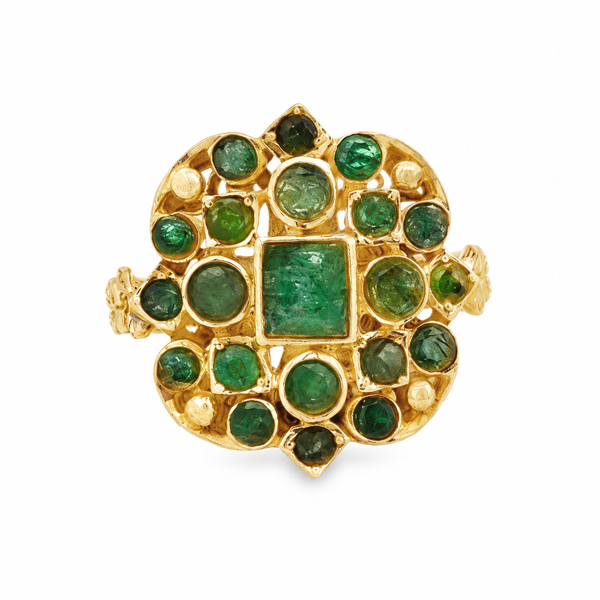 Emerald 14K Yellow Gold Vintage-Inspired Ornate Ring