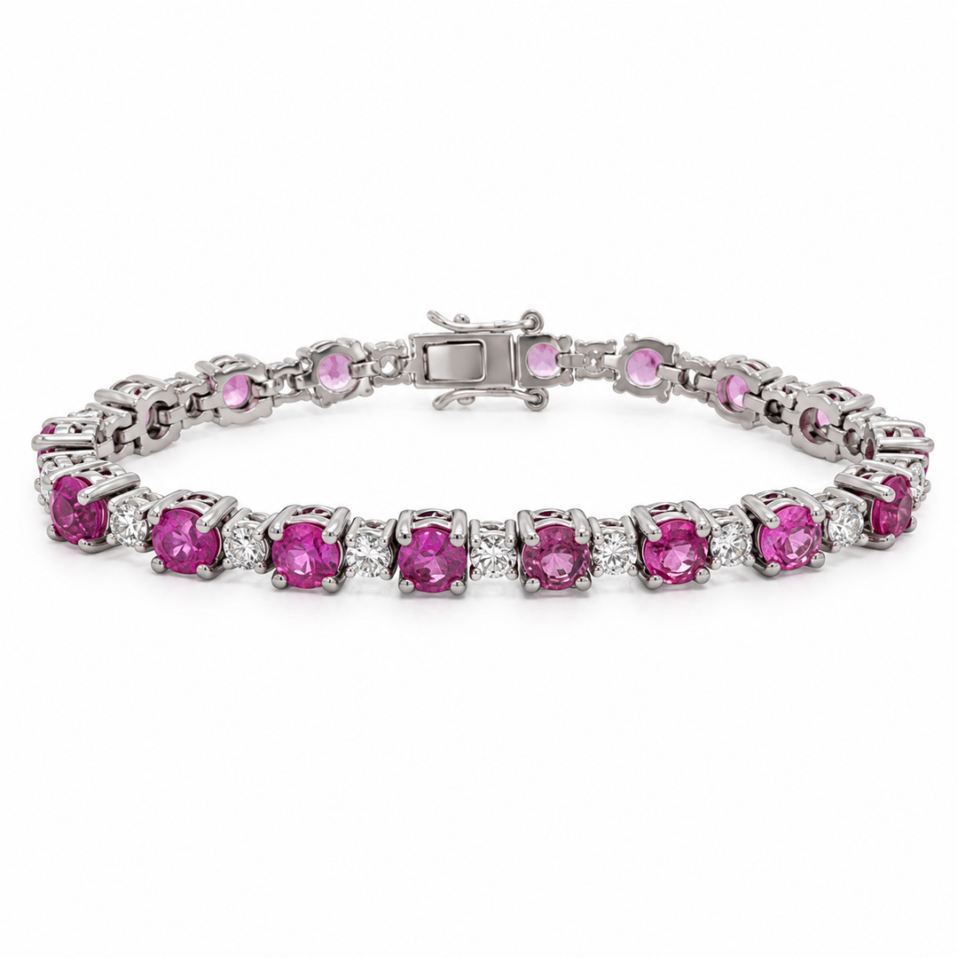 11.00 CTW Pink Sapphire &amp; 2.60 CTW Diamond 14K White Gold Bracelet