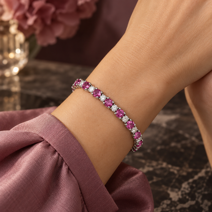 11.00 CTW Pink Sapphire &amp; 2.60 CTW Diamond 14K White Gold Bracelet