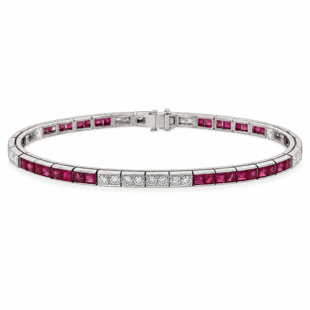 3.85 CTW Ruby &amp; 1.00 CTW Diamond Platinum Art Deco Bracelet