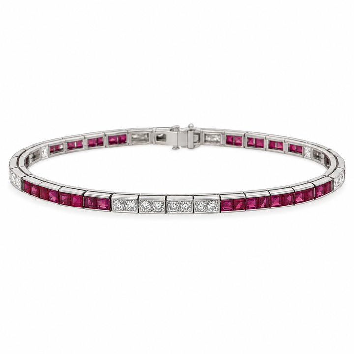 3.85 CTW Ruby &amp; 1.00 CTW Diamond Platinum Art Deco Bracelet