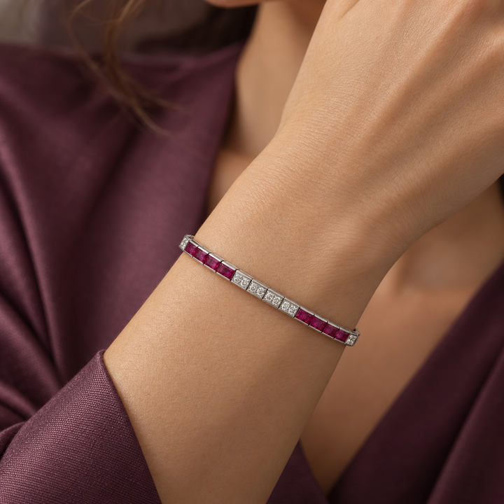3.85 CTW Ruby &amp; 1.00 CTW Diamond Platinum Art Deco Bracelet