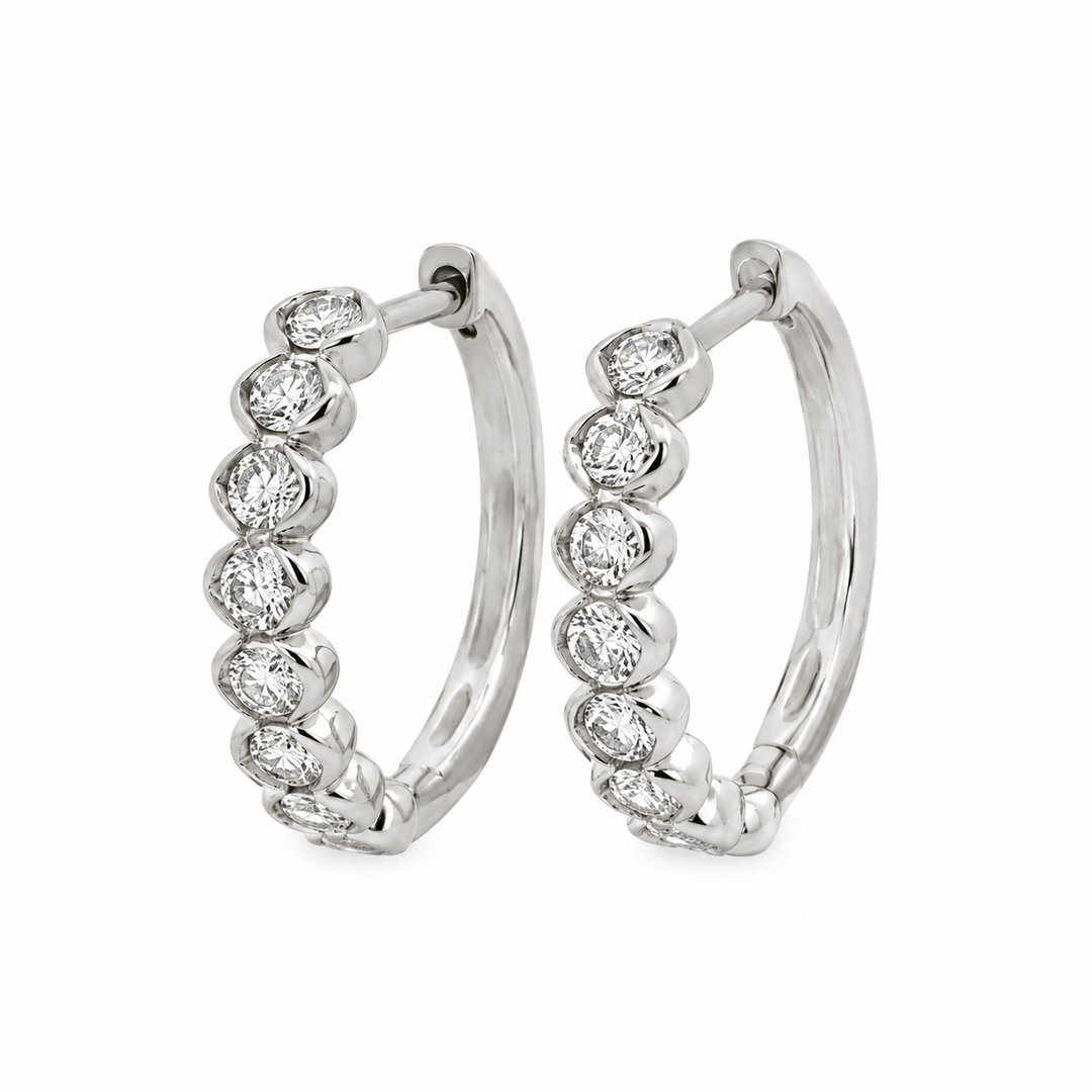 1.00 CTW Diamond 14K White Gold Oval-Style Hoop Earrings