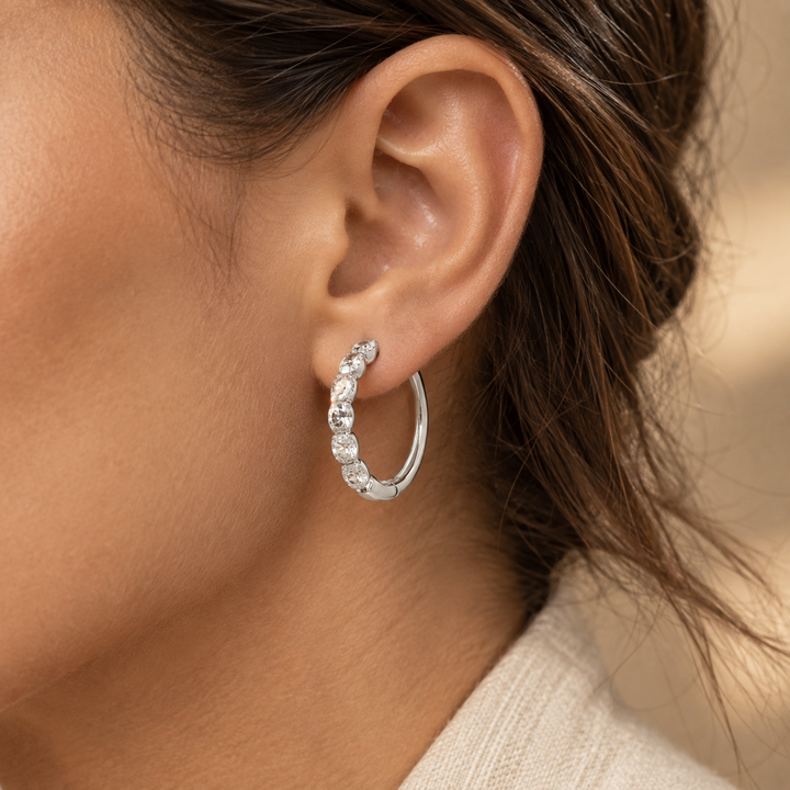 1.00 CTW Diamond 14K White Gold Oval-Style Hoop Earrings