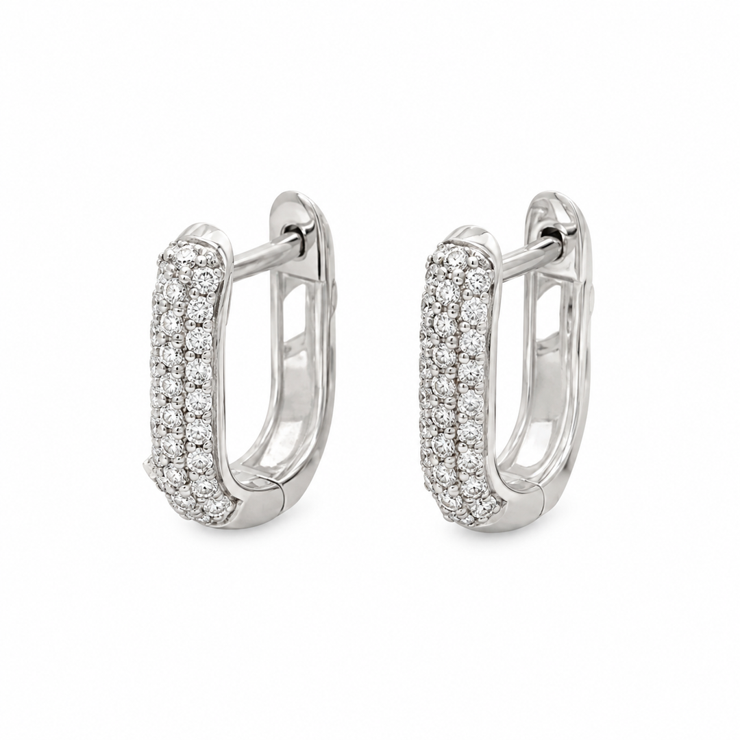 0.25 CTW Diamond 14K White Gold Pavé Square Mini Hoop Earrings