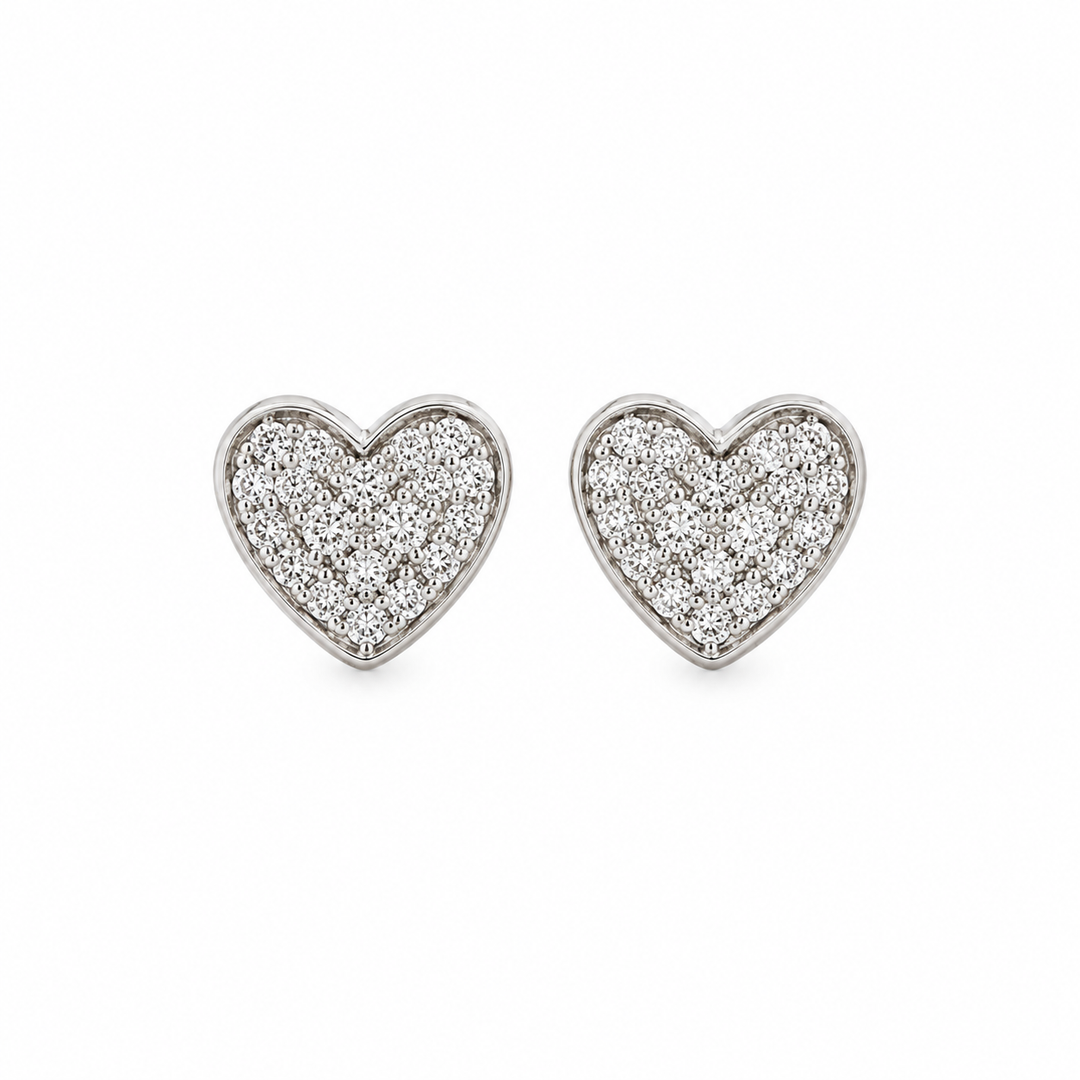 0.25 CTW Diamond 14K White Gold Pavé Heart Stud Earrings