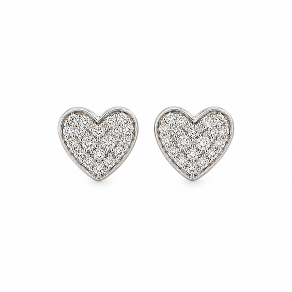 0.25 CTW Diamond 14K White Gold Pavé Heart Stud Earrings