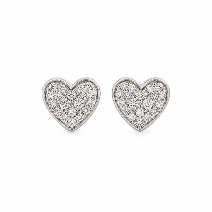 0.25 CTW Diamond 14K White Gold Pavé Heart Stud Earrings