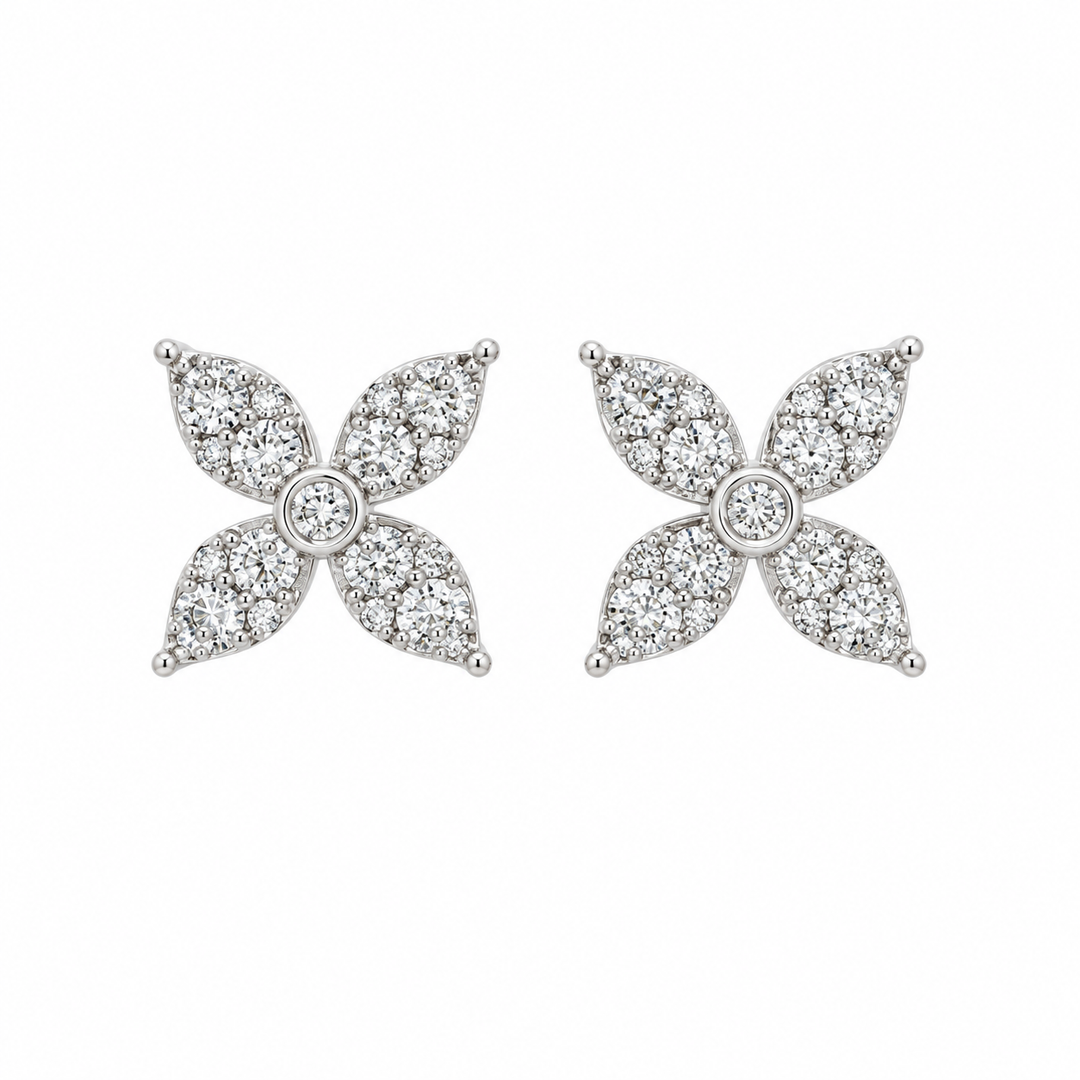 0.50 CTW Diamond Pavé Flower 14K White Gold Stud Earrings