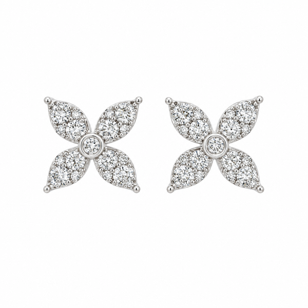 0.50 CTW Diamond Pavé Flower 14K White Gold Stud Earrings