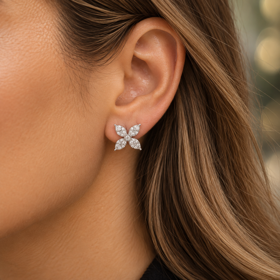 0.50 CTW Diamond Pavé Flower 14K White Gold Stud Earrings