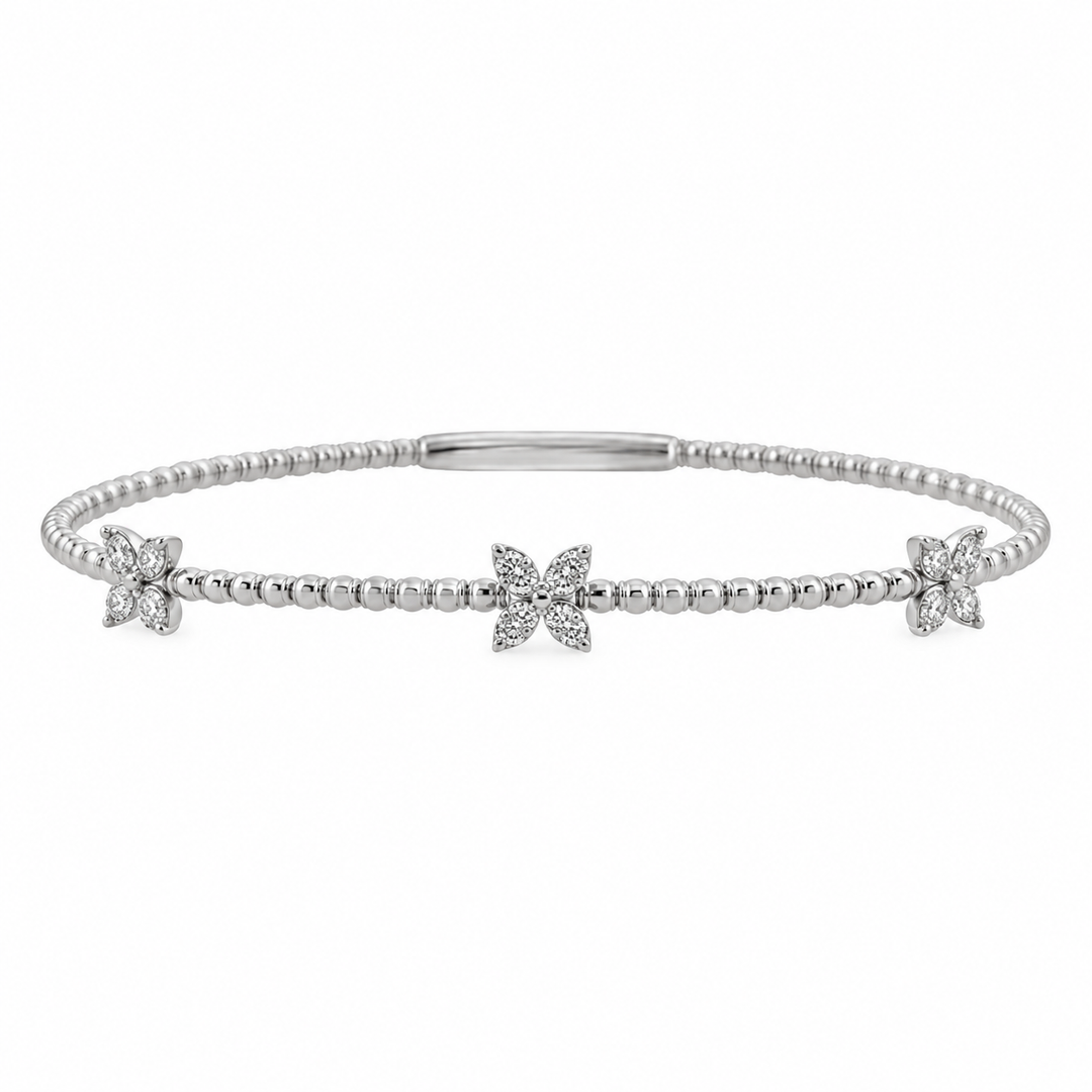 0.36 CTW Diamond Flower Flexible Bangle in 14K White Gold