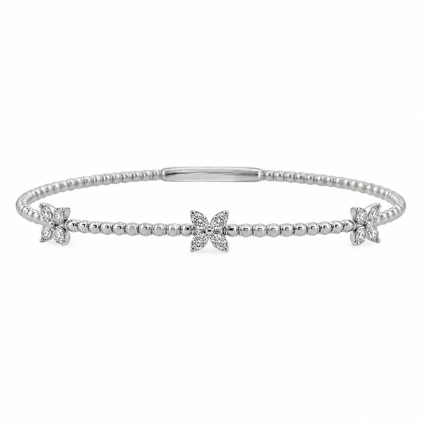 0.36 CTW Diamond Flower Flexible Bangle in 14K White Gold