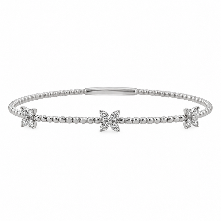 0.36 CTW Diamond Flower Flexible Bangle in 14K White Gold