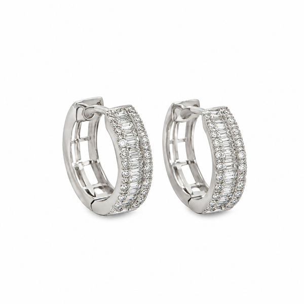 0.40 CTW Round and Baguette Diamond Huggie Earrings