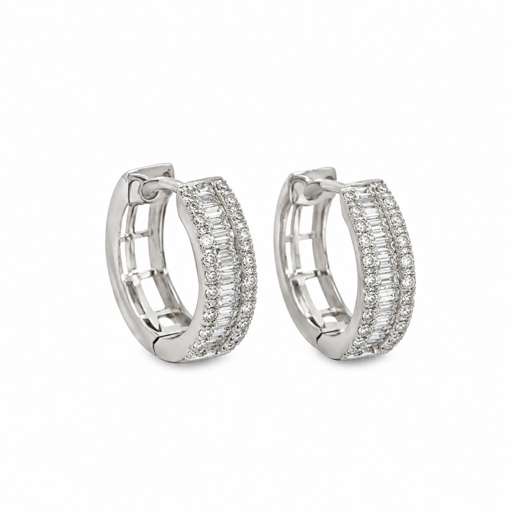0.40 CTW Round and Baguette Diamond Huggie Earrings