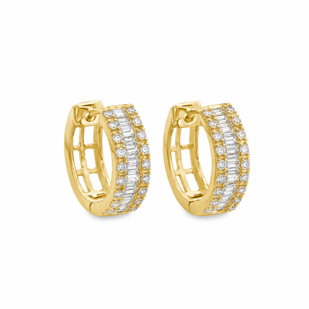 0.40 CTW Round and Baguette Diamond Huggie Earrings