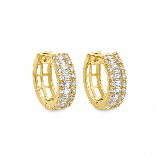 0.40 CTW Round and Baguette Diamond Huggie Earrings