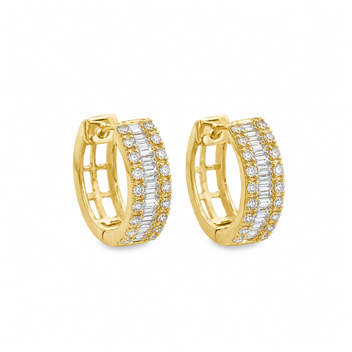 0.40 CTW Round and Baguette Diamond Huggie Earrings