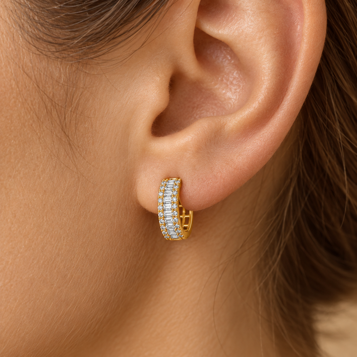 0.40 CTW Round and Baguette Diamond Huggie Earrings