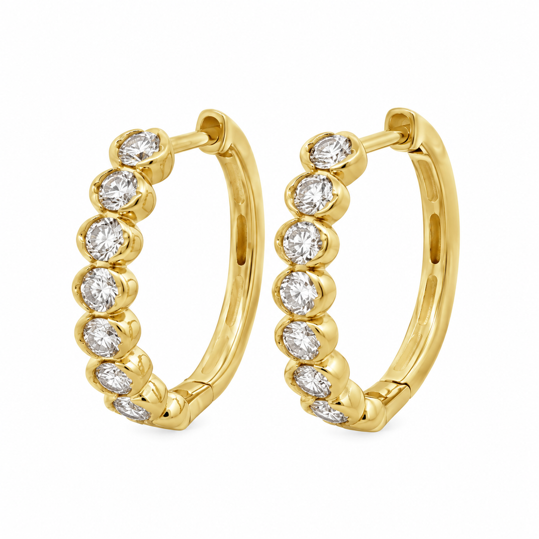 1.00 CTW Diamond 14K Yellow Gold Oval-Style Hoop Earrings