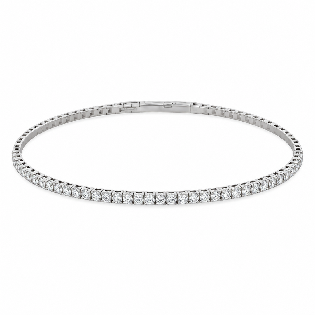 1.00 CTW Diamond 14K White Gold Flexible Bangle Bracelet