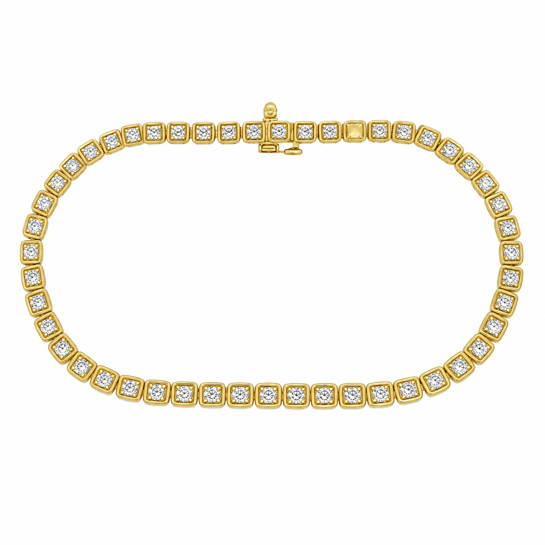 1.50 CTW Diamond 14K Yellow Gold Square-Link Tennis Bracelet
