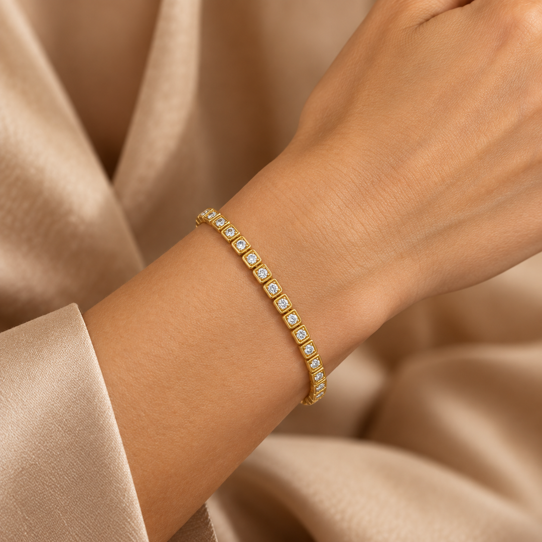 1.50 CTW Diamond 14K Yellow Gold Square-Link Tennis Bracelet