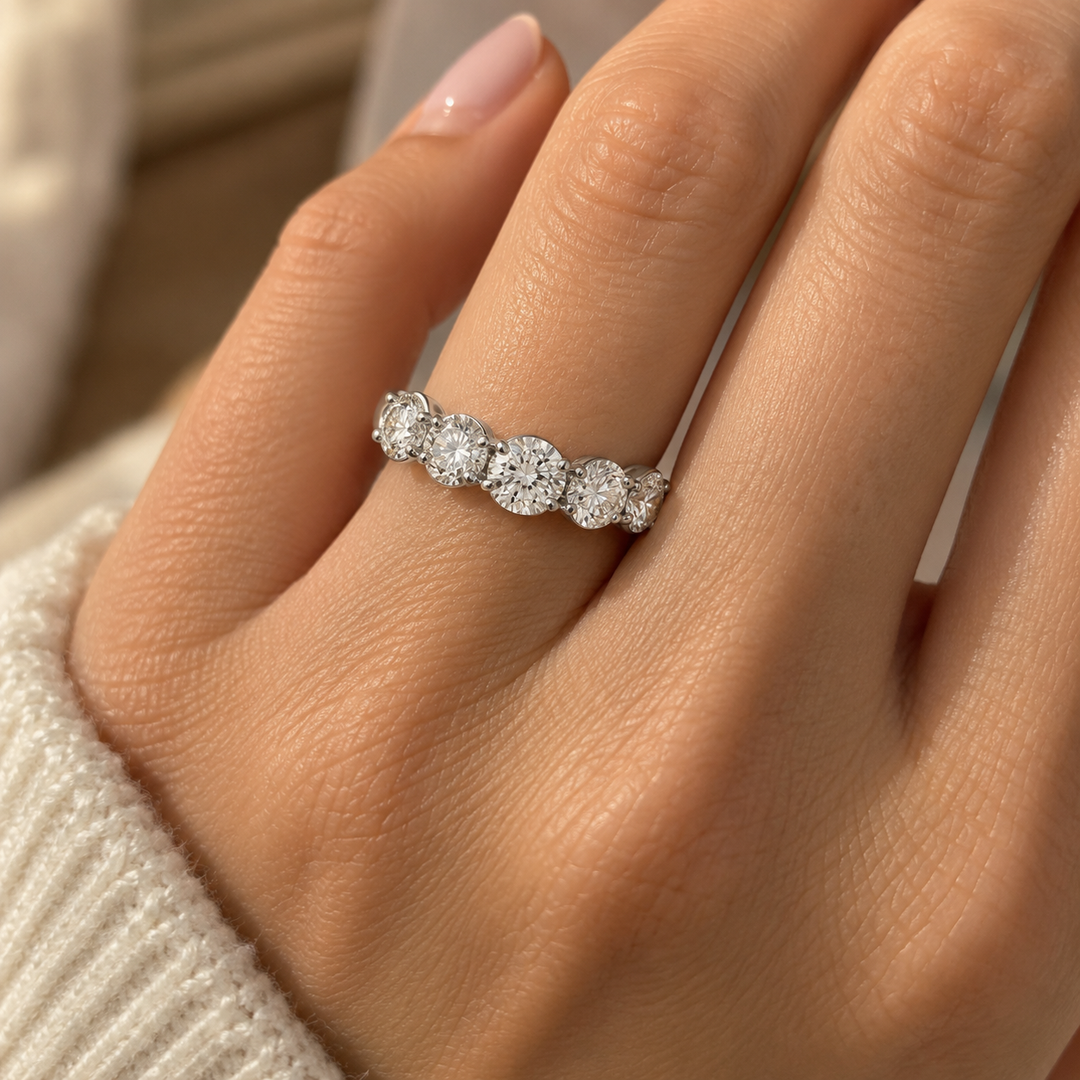 2.55 CTW Diamond 14K White Gold 5-Stone Band Ring